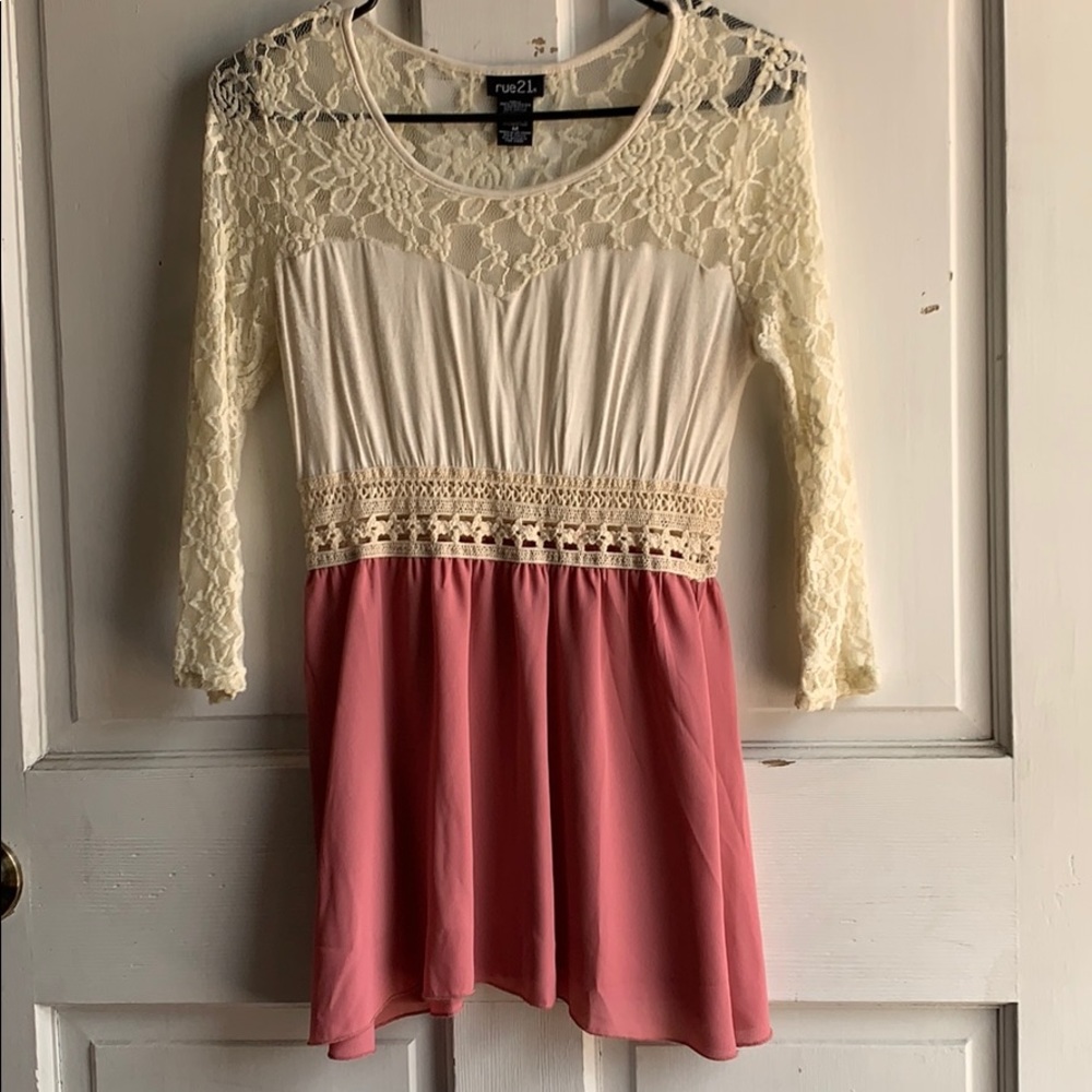 Pink sheer cream lace top